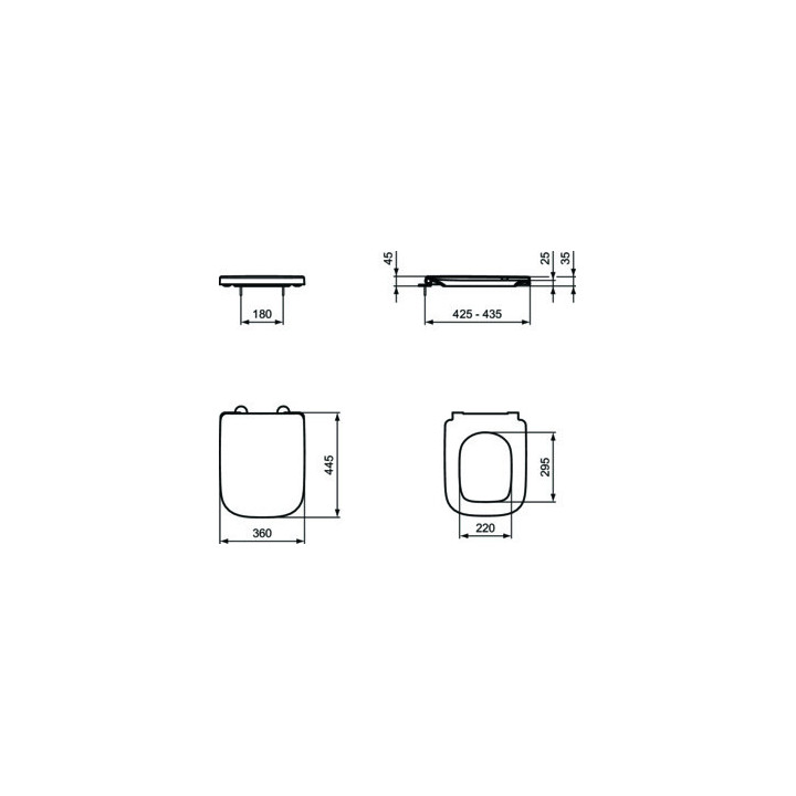 Mísa WC Ideal Standard Tesi 53,5x36,5cm závěsná bez splachovacího okruhu bílá + sedátko Ideal Standard Tesi pomalu sklápěcí - sa