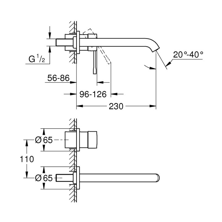 Umyvadlová baterie Grohe Essence Professional, podomítková, 2otvorová, výtokové rameno 230mm, nerez