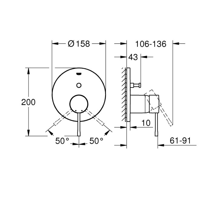 Výtokové rameno vanová Grohe Essence, stěnová, 221mm, brushed cool sunrise