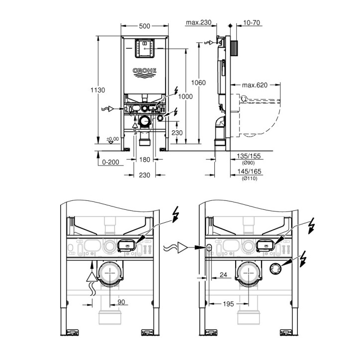 Modul podomítkový pro WC Grohe Rapid SL 3w1 + držáky