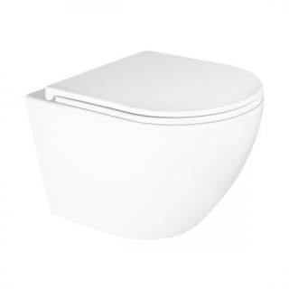 Souprava Závěsné WC wc Oltens Hamnes, 52x35,5cm, PureRim, s povrchem SmartClean se sedadlem s pozvolným sklápěním Slim - bílý