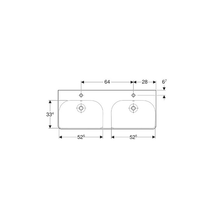 Geberit Smyle Square Umyvadlo dvojitá, B120cm, H16.5cm, T48cm, z dwoma przelewami, se dvěma otvory na baterie