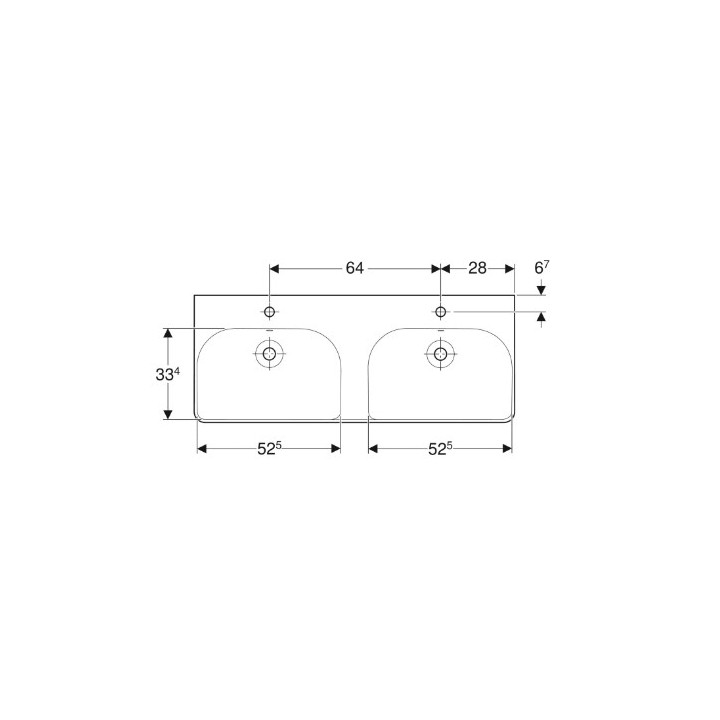 Geberit Smyle Square Umyvadlo dvojitá, B120cm, H16.5cm, T48cm, z dwoma przelewami, se dvěma otvory na baterie