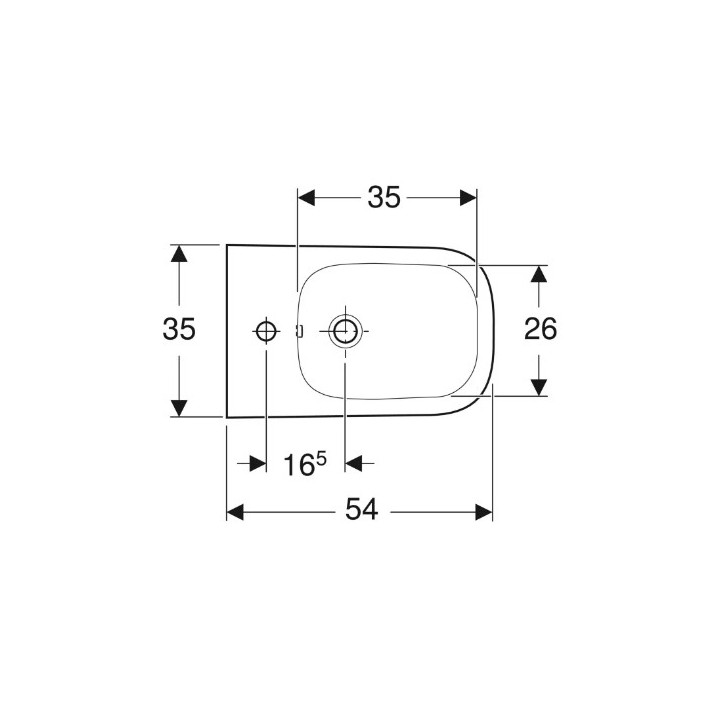 Geberit Smyle Square Závěsný bidet, B35cm, H26cm, T54 cm, z přepadem, s otvorem pro baterii