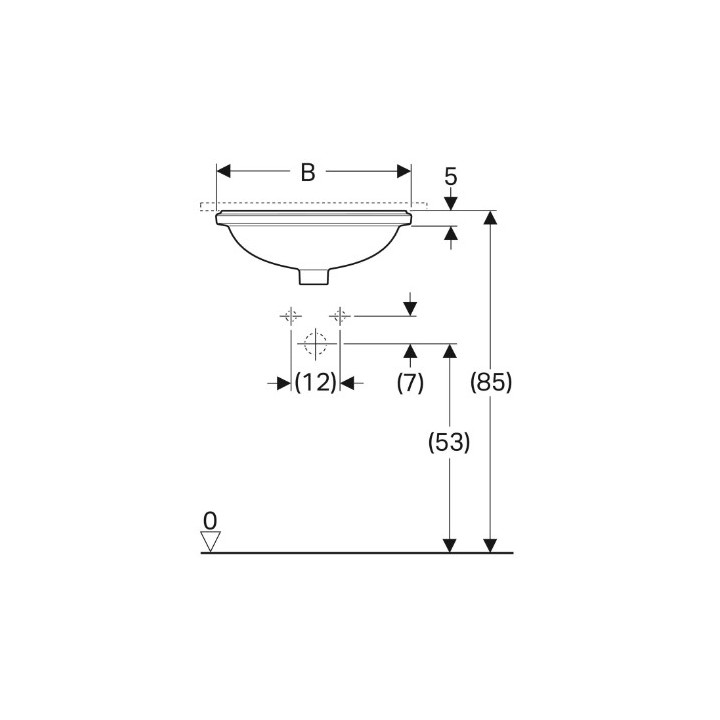 Geberit Variform Umyvadlo pod desku, oválný, B49.5cm, H18cm, T42cm, z přepadem, bez otvoru pro baterii