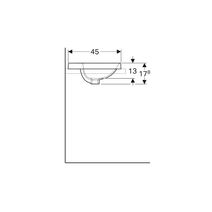 Geberit Variform Zápustné umyvadlo, obdélníková, B55cm, H17.8cm, T45cm, z přepadem, s otvorem pro baterii