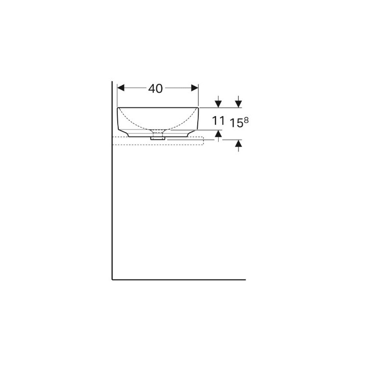Geberit Variform Umyvadlo na postavení na desku, kulatá, D45cm, H15.8cm, bez přepadu, s otvorem pro baterii
