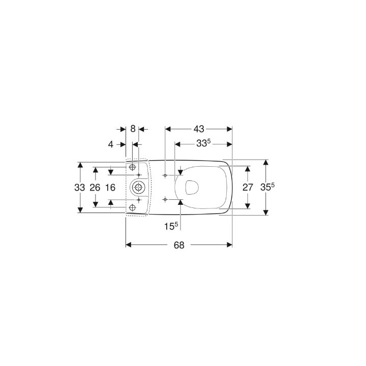 Geberit Selnova Square Stojící mísa WC do spłuczki nasadzanej, s hnebookým splachováním, B35cm, H40cm, T68cm, przylegająca do st