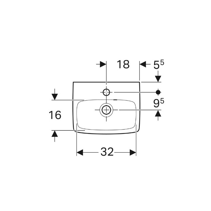 Geberit Selnova Square Umyvadlo kompaktowa, B36cm, H14.5cm, T28cm, z přepadem, s otvorem pro baterii