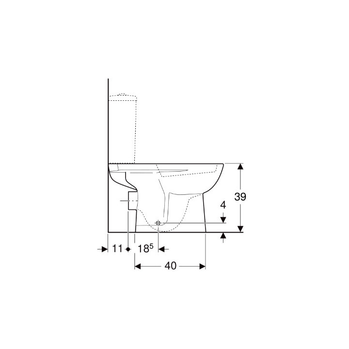Geberit Selnova Stojící mísa WC do spłuczki nasadzanej, s hlubokým splachováním, B36cm, H39cm, T67cm, odtok vodorovný