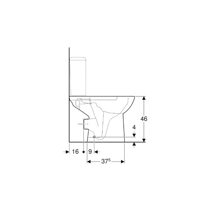 Geberit Selnova Stojící mísa WC do spłuczki nasadzanej, s hlubokým splachováním, B35.6cm, H39cm, T66.5cm, odtok vodorovný, Rimfr