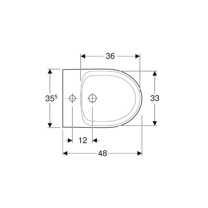 Geberit Selnova Compact Závěsný bidet, B35.5cm, H34.5cm, T48cm, krátký, z přepadem, s otvorem pro baterii