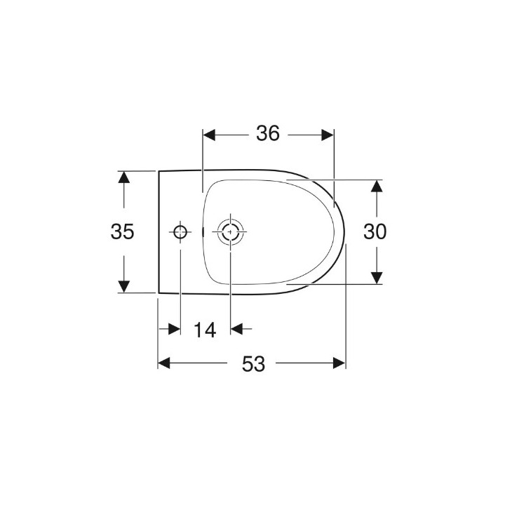 Geberit Selnova Compact Závěsný bidet, B35.5cm, H34.5cm, T48cm, krátký, z přepadem, s otvorem pro baterii