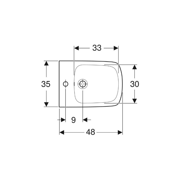 Geberit Selnova Square Závěsný bidet, B35cm, H35.5cm, T53cm, z přepadem, s otvorem pro baterii
