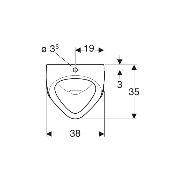 Geberit Alivio Pisoár, B34cm, H57cm, T34cm, přítok zezadu, odtok do tyłu nebo w dół