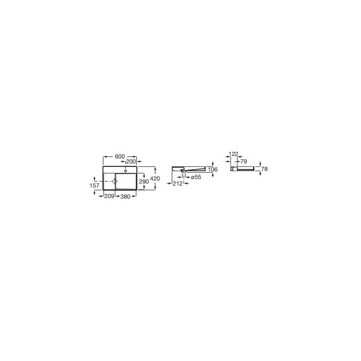 HORIZON Umyvadlo na postavení na desku VIEW 60x42 cm s otvorem pro baterii BIAŁY POŁYSK