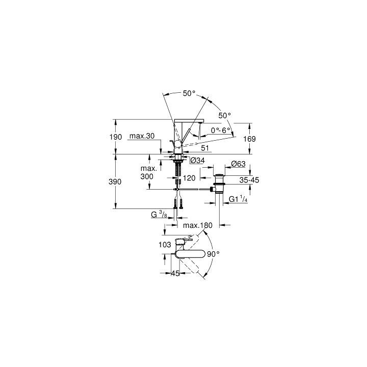 Umyvadlová baterie Grohe Plus, stojící, DN 15, 190mm wysokości, chrom