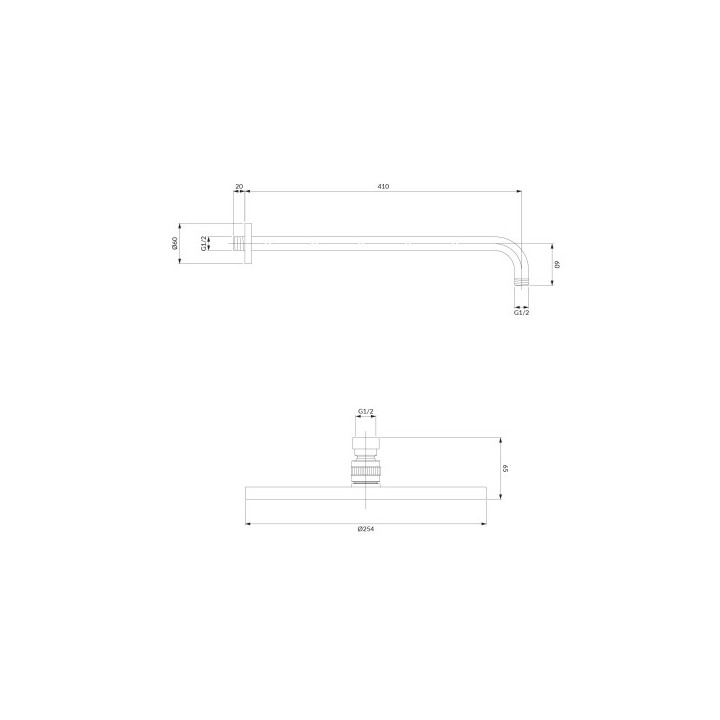 OMNIRES SLIMLINE horní sprcha s ramenem, ø25 cm - grafit