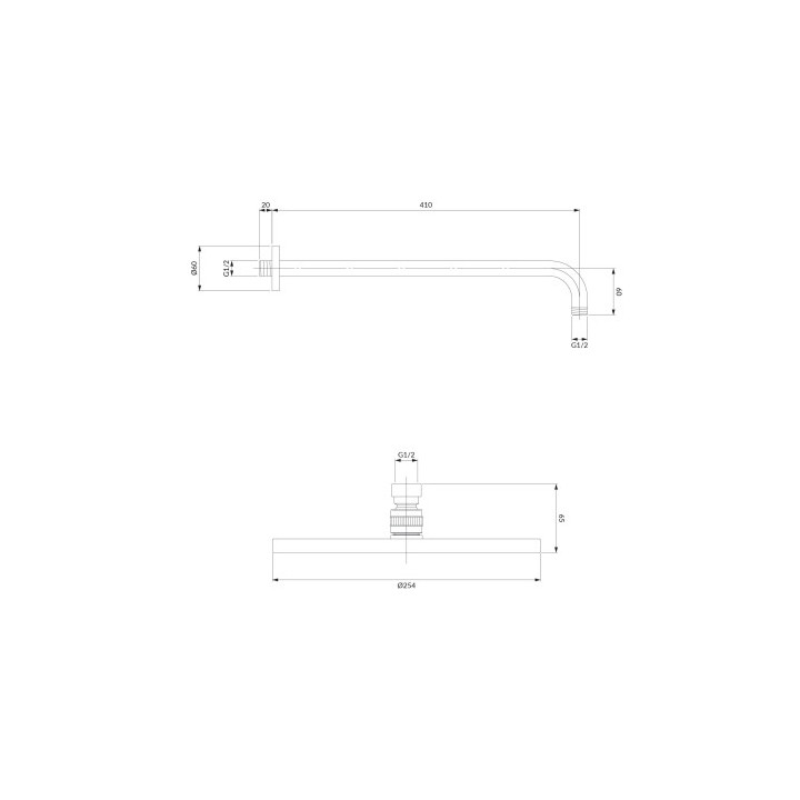 OMNIRES SLIMLINE horní sprcha s ramenem, ø25 cm -  měď