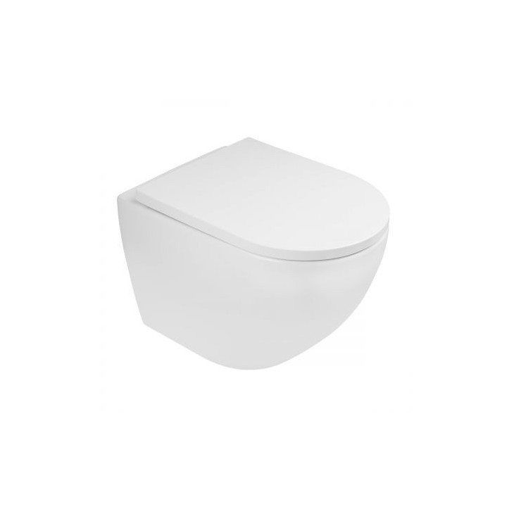 Souprava Závěsné WC wc Oltens Hamnes, 52x35,5cm, PureRim, s povrchem SmartClean se sedadlem s pozvolným sklápěním Slim - bílý
