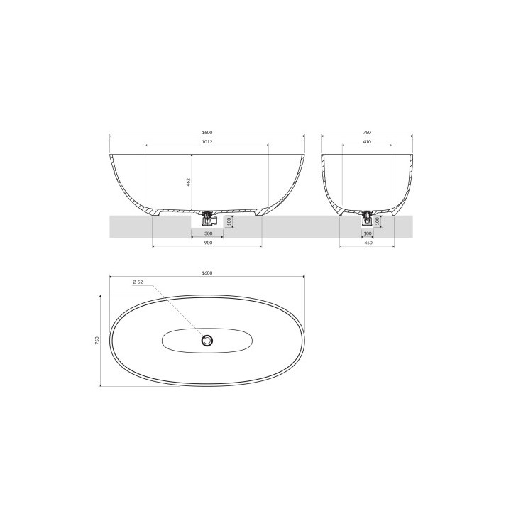 Vana volně stojící OMNIRES SHELL M+, 160x75 cm, se sifonem - bílý lesklá