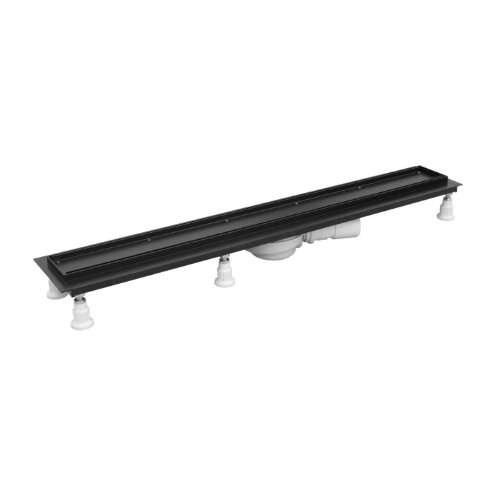 Sprchový lineární odtok OMNIRES LOWFIX z maskownicą do wklejenia płytek, 90 cm - černá