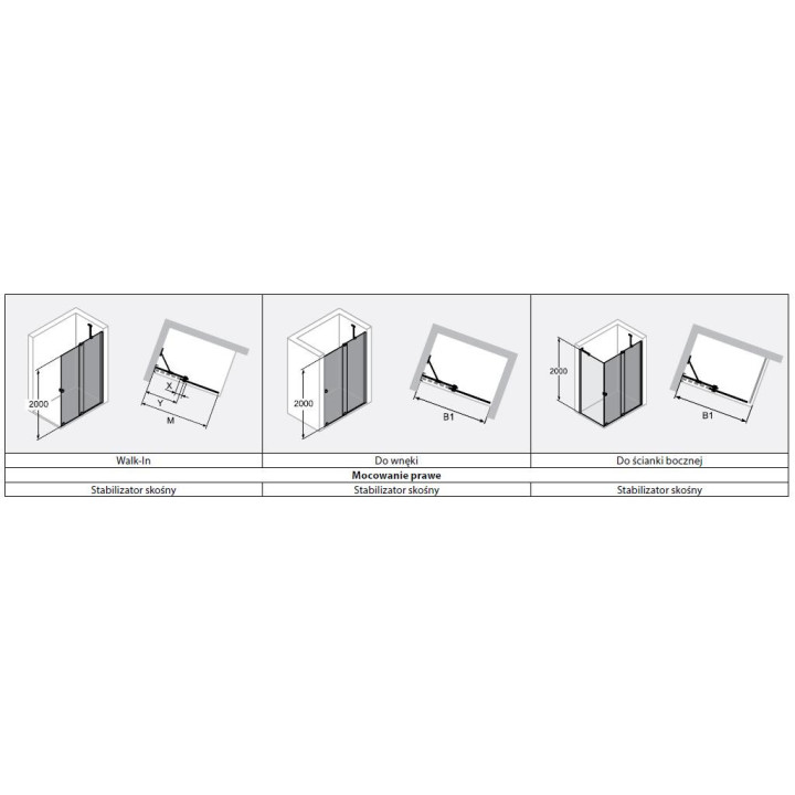 Dveře sprchové walk-in Huppe Xtensa pure, posuvné, 868-900mm, stabilizator skośny, připevnění pravé, Anti-Plaque, stříbrný leskl