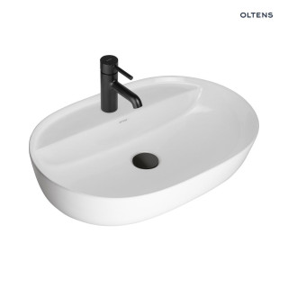 Oltens Hamnes Thin umyvadlo na postavení na desku s otvorem pro baterii oválný 62 x 42 cm bílá  s povrchem Oltens SmartClean