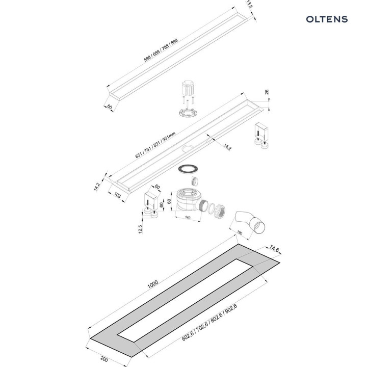 Oltens Langan 90 univerzální 2w1 odtok sprchový liniowy 90 cm s přírubou