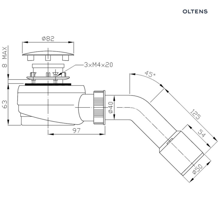 Oltens Pite Turbo Slim sifon pro sprchové vaničky odtok 90 mm plastikowy nízká - chrom