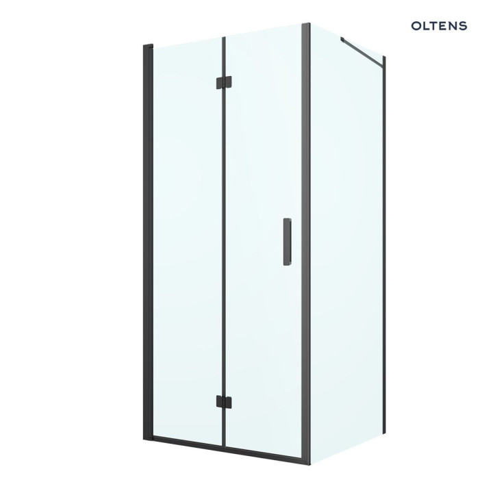 Oltens Hallan sprchový kout 90x80 cm obdélníková černá matnáný/sklo čiré dveře se stěnou 