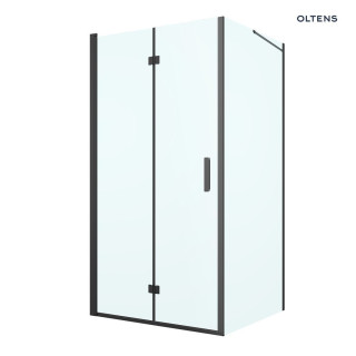 Oltens Hallan sprchový kout 100x90 cm protokątna černá matnáný/sklo čiré dveře se stěnou