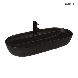 Oltens Hamnes Thin umyvadlo na postavení na desku s otvorem pro baterii oválný 62 x 42 cm černá matnáný  s povrchem Oltens Smart