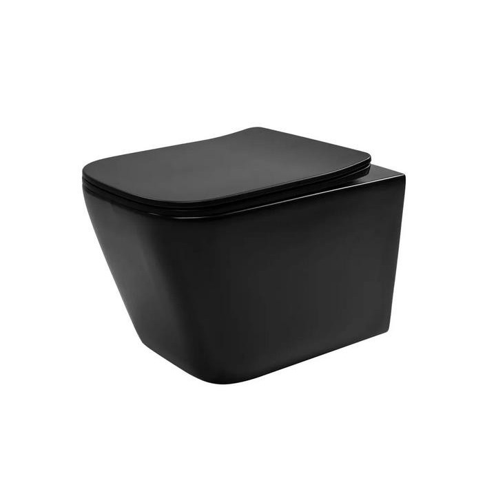 Závěsné wc WC Rea Carlo Mini Rimless Duroplast/Flat, 49x37cm, bez kołnierza, sedadlo s pozvolným sklápěním, černá