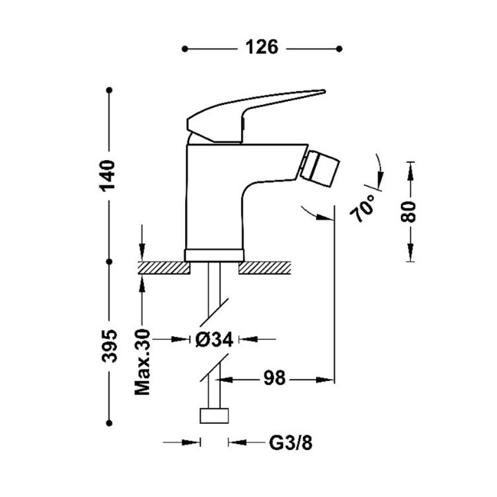 Baterie páková pro bidet TRES BASE PLUS - Chrom
