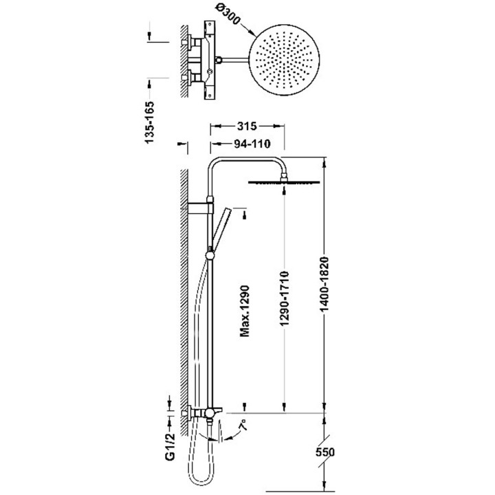 OVER-WALL Souprava termostatické batérie naściennej 3-drożnej vanové i prysznicowej, TRES STUDY - Chrom 