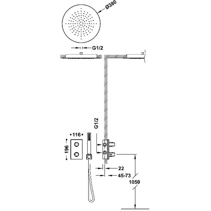 Souprava termostatické batérie podomítkové 2-drożnej prysznicowej, TRES THERM-BOX - Černy Matná