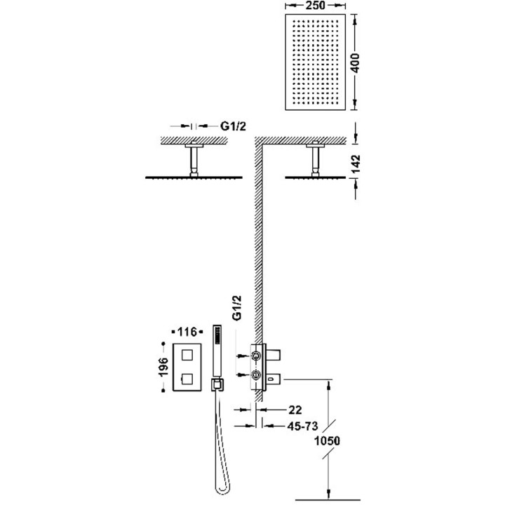 Souprava termostatické batérie podomítkové 2-drożnej Therm-box prysznicowej, TRES SLIM EXCLUSIVE - Ocel