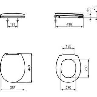 Klozetové sedátko. s poklopem pro mísu WC o wys. 355 mm, Ideal Standard CONTOUR 21 -  Bílý