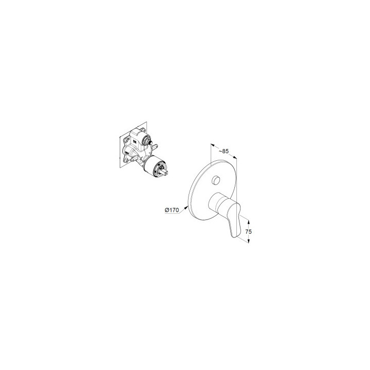 Podomítková baterie vanová - sprchová, do 88011, přepínač PUSH&SWITCH, KLUDI PURE & EASY - Chrom