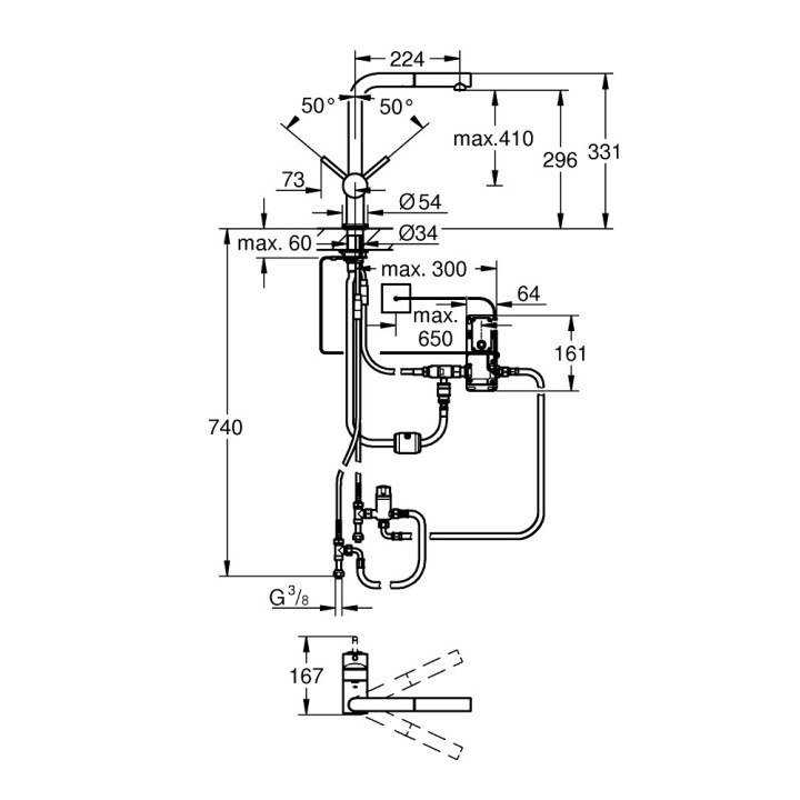 Elektronické baterie páková zlewozmywakowa, Grohe Minta Touch - Chrom