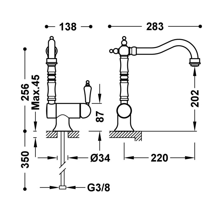 Baterie páková z uchylną výtokovým ramenem dřezová, Tres Cocina - Chrom