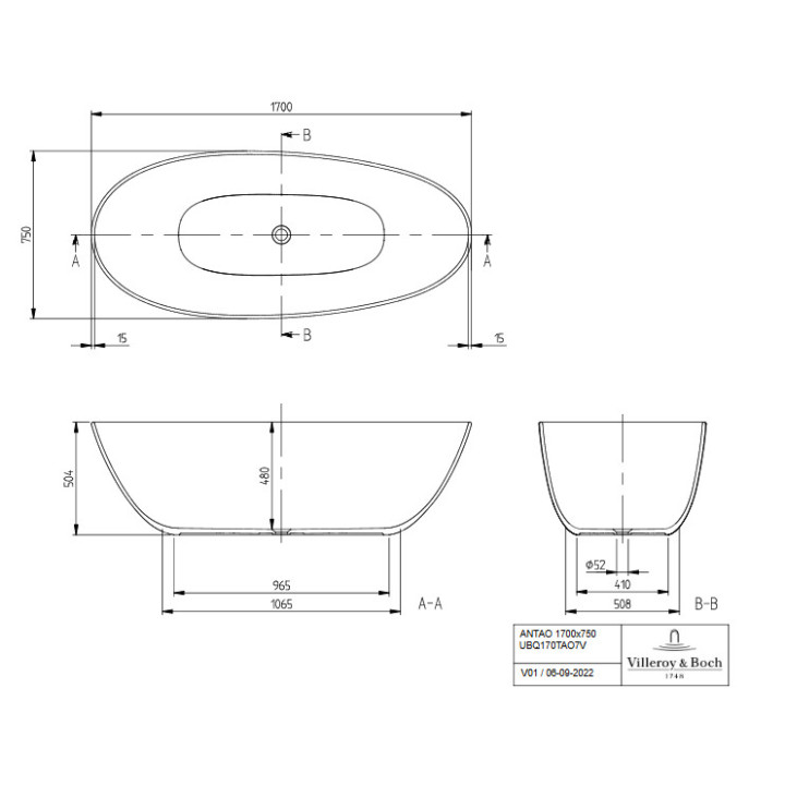 Vana obdélníková Villeroy & Boch Subway 3.0, 180x80cm, Quaryl, bílý