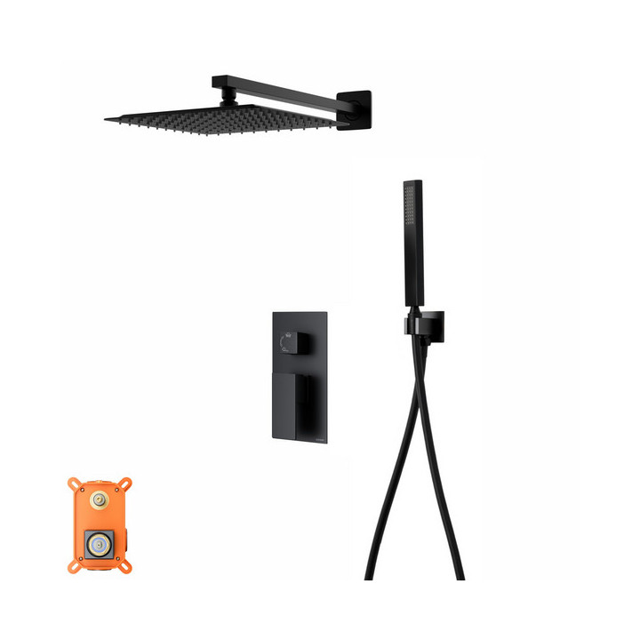Sprchový set s termostatem Corsan Ango,horní sprcha LED, s výtokovým ramenem otočnou,  chrom