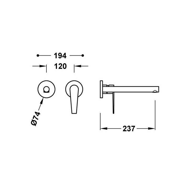 Prvek nástěnná do podomítkového korpusu umyvadlové baterie TRES Class, výtokové rameno 177mm, chrom