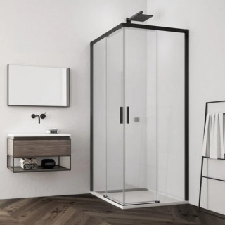 Sprchový kout rohová, SanSwiss Top Line S Black 90x90cm, čiré sklo, profil černá