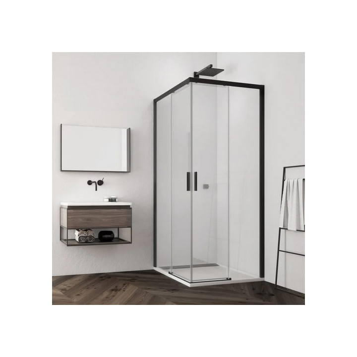 Sprchový kout rohová, SanSwiss Top Line S Black 90x90cm, čiré sklo, profil černá