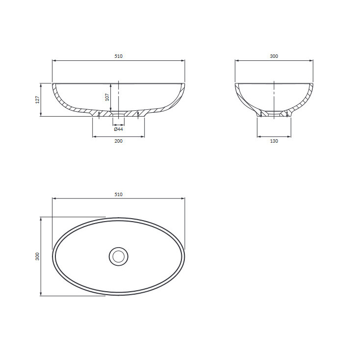 Umyvadlo na postavení na desku Omnires Crete Marble+ 51 x 31 cm, bílá lesklá, bez přepadu- sanitbuy.pl