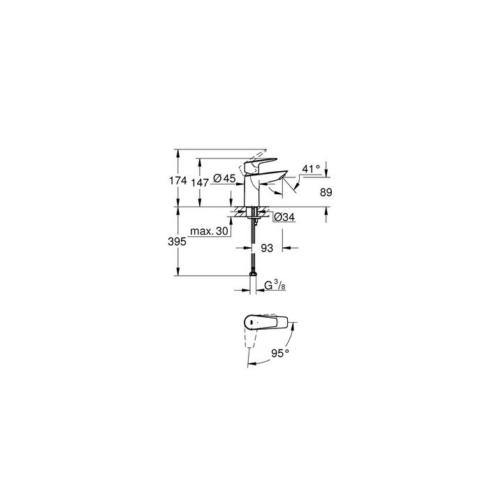 Umyvadlová baterie Grohe BauEdge, stojící, výška 147mm, zátka automatický, chrom