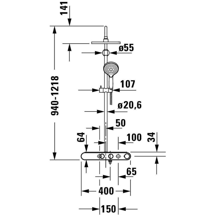 Sprchová tyč 810mm, Duravit - Chrom/Bílý lesklý